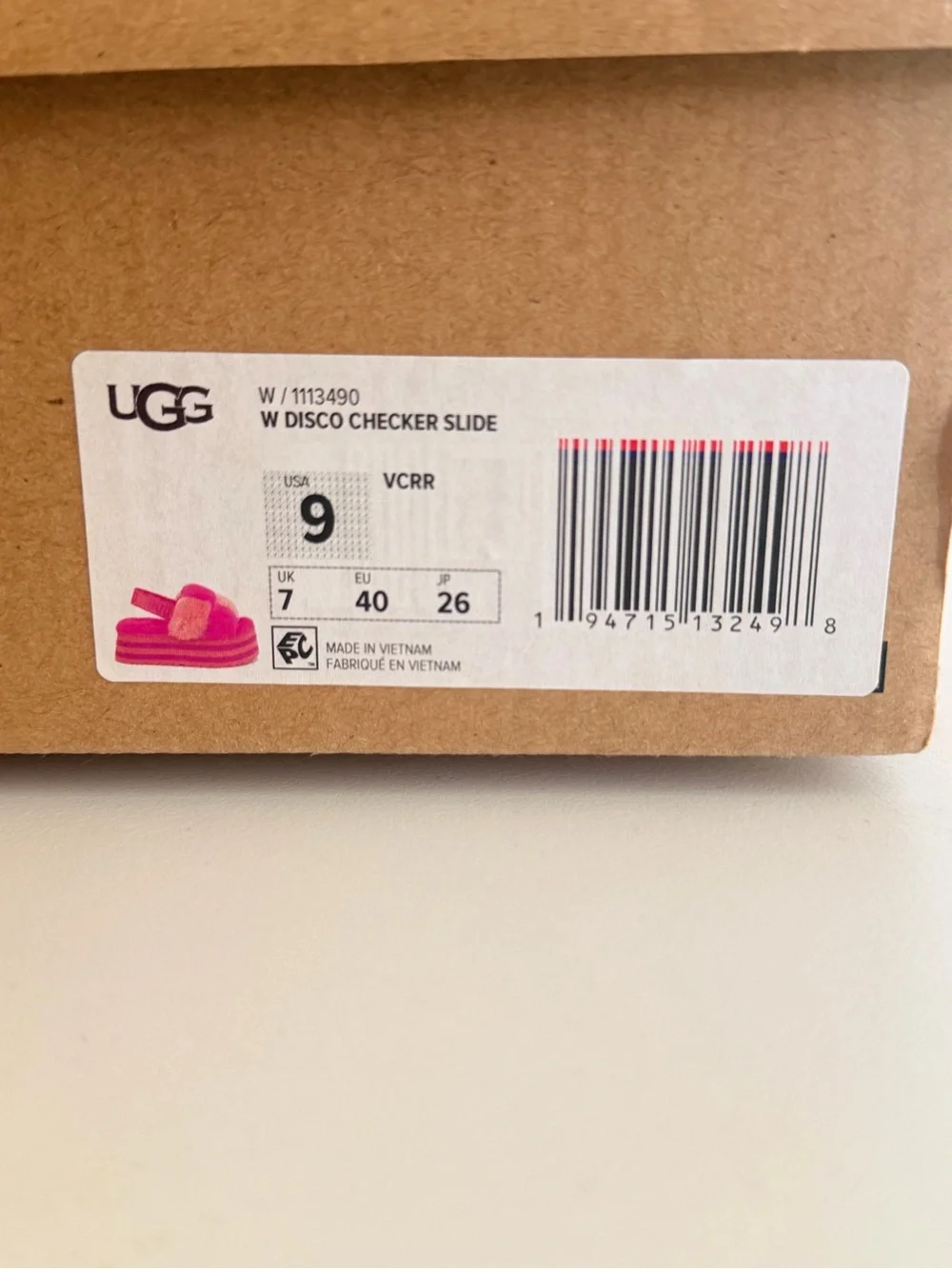UGG Checker Pink and Orange Platform Fluff Slides